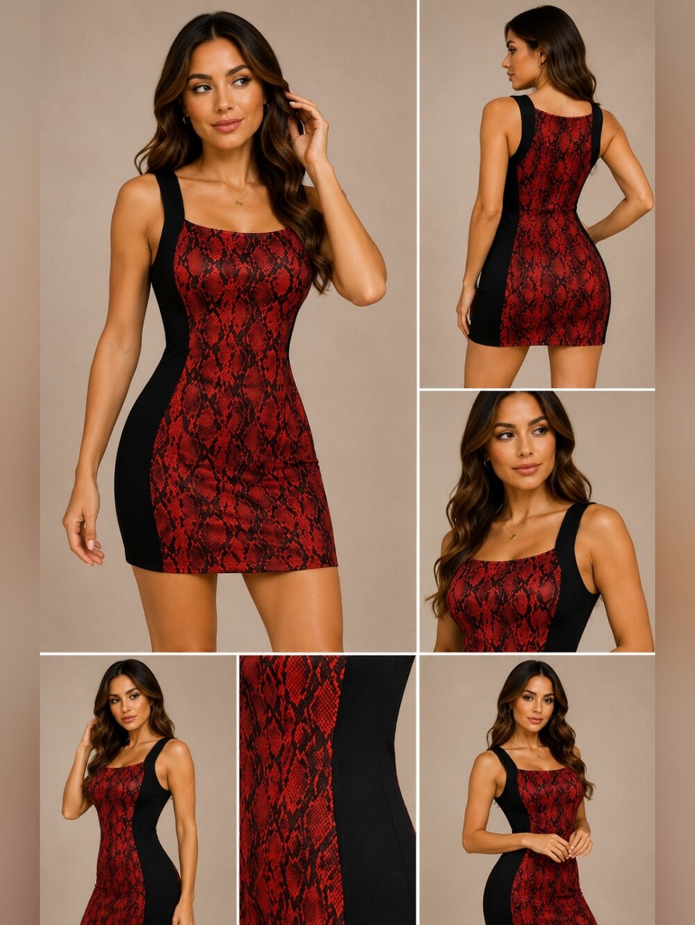 Radzoli Snakeskin Print Sleeveless Dress – Red & Black